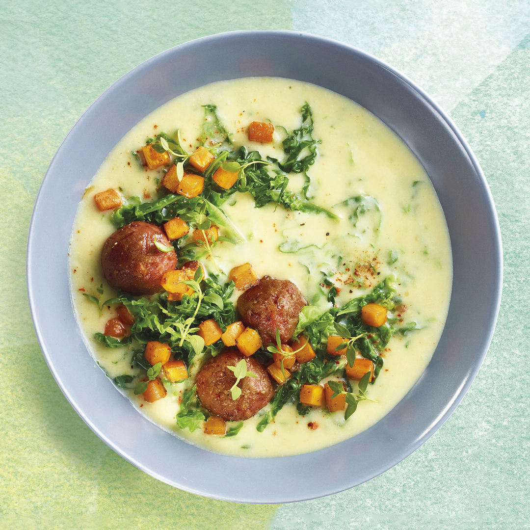 Vellutata di verza con polpette The Green Mountain