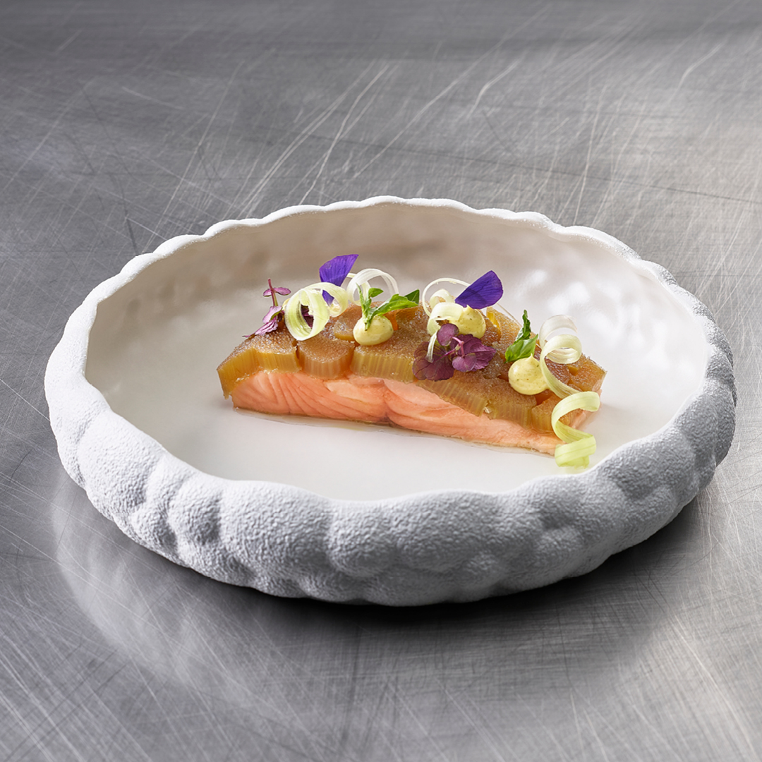 Salmone candito | Rabarbaro | Maionese al basilico