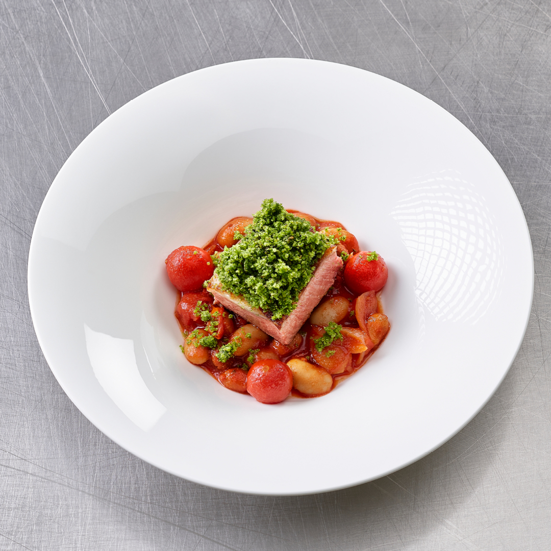 Lombata d'agnello svizzero | Crosta verde | Ragù di fagioli