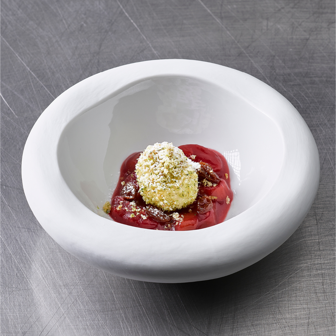 Knödel au séré | Ail des ours | Compote de rhubarbe